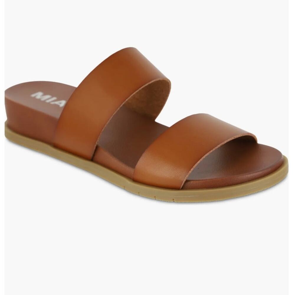 MIA Double Band Slide Sandals in Cognac